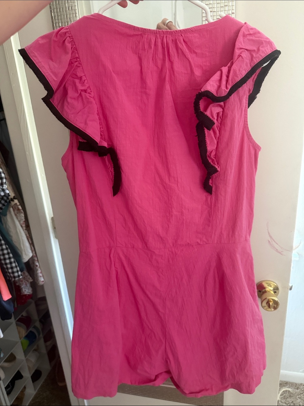Bright Pink Ruffle Button Romper - Picture 2 of 2